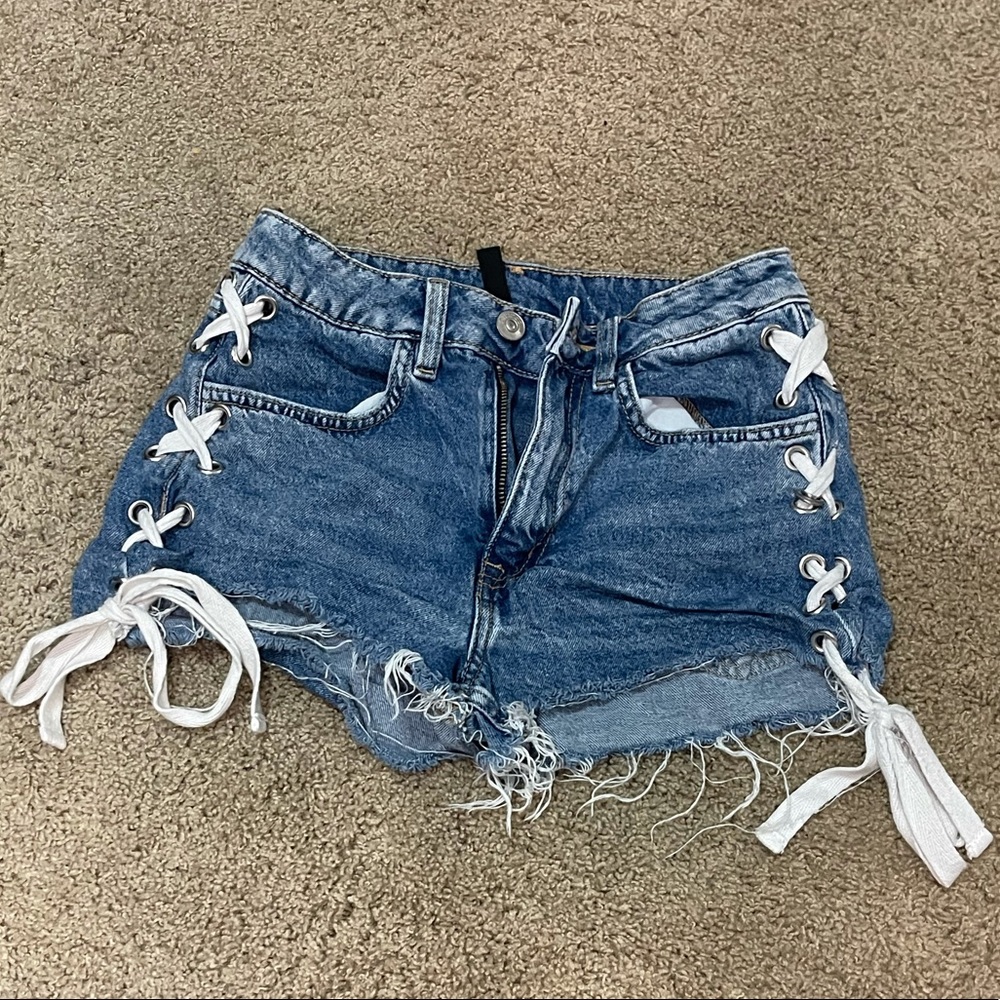 H&M tie denim shorts
